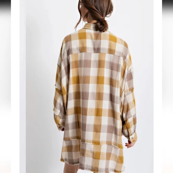 Easel Oversized Linen Blend Button Down T-shirt Dress - Picture 4 of 10